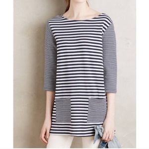 Anthropologie Amour Vert Striped 3/4 Sleeve Tunic
Dress Size XS Navy Blue White